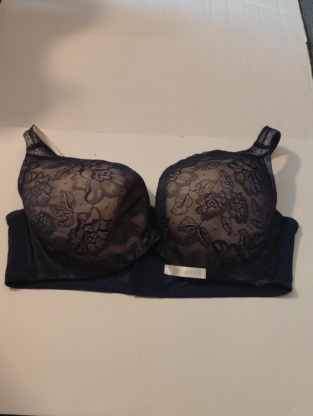 Cacique Womens Plus Size Lace Longline Bra Navy And Nude Size 48DDD Great Condit